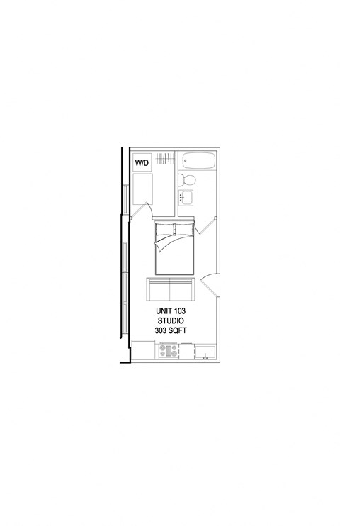 Floor plan for studio, 1 bath, 327 sqft